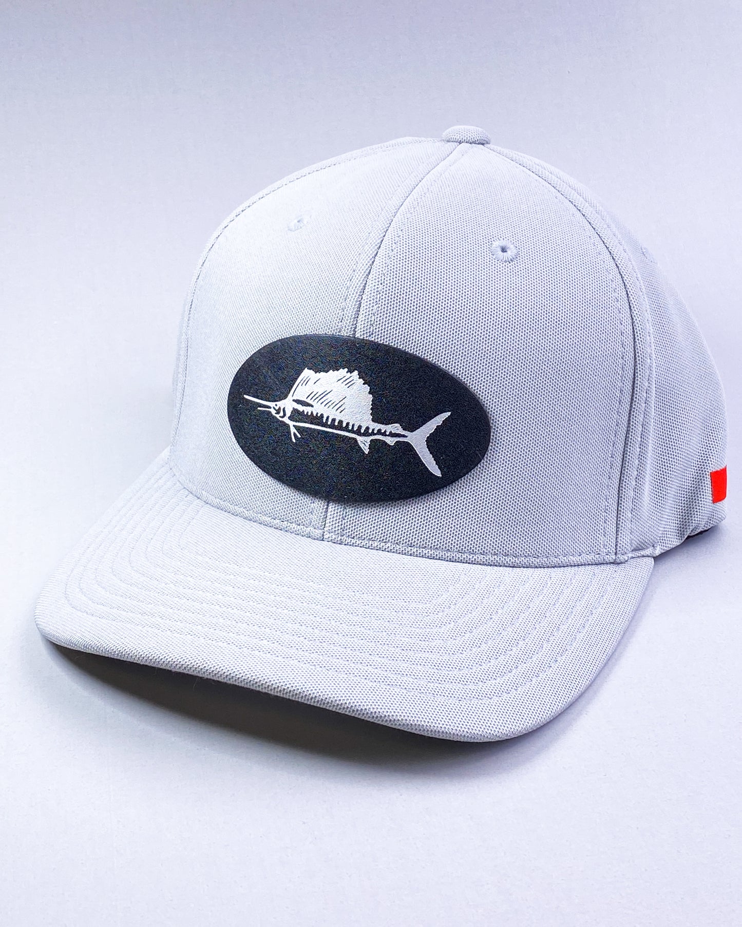 Bravo Premium hat in silver grey with sailfish design leather patch